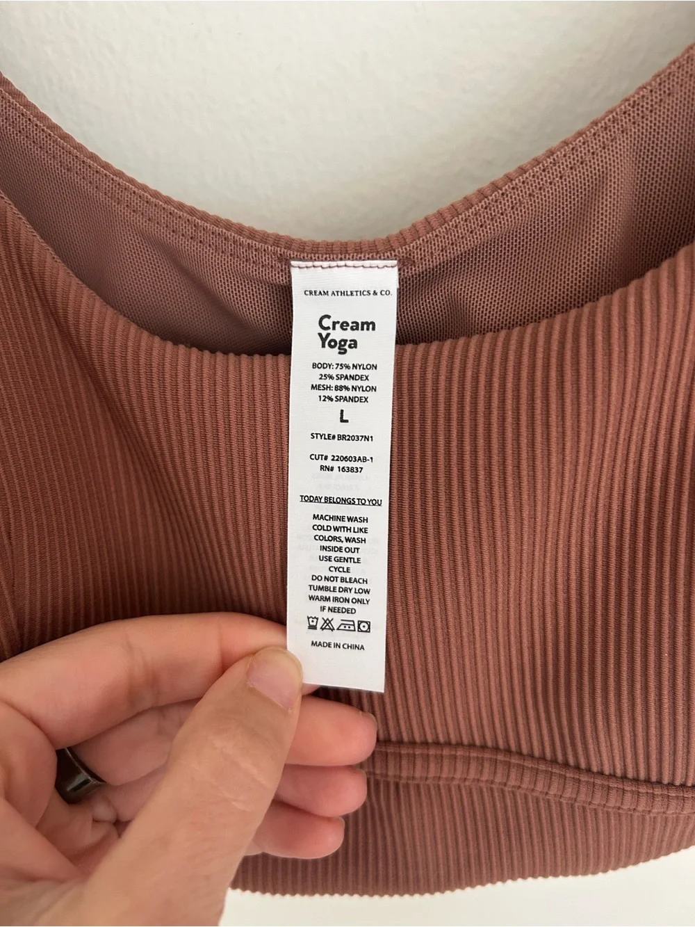 CREAM YOGA VENESA RIBBED BUSTIER SPORTS BRA ROSE TAUPE Size Large